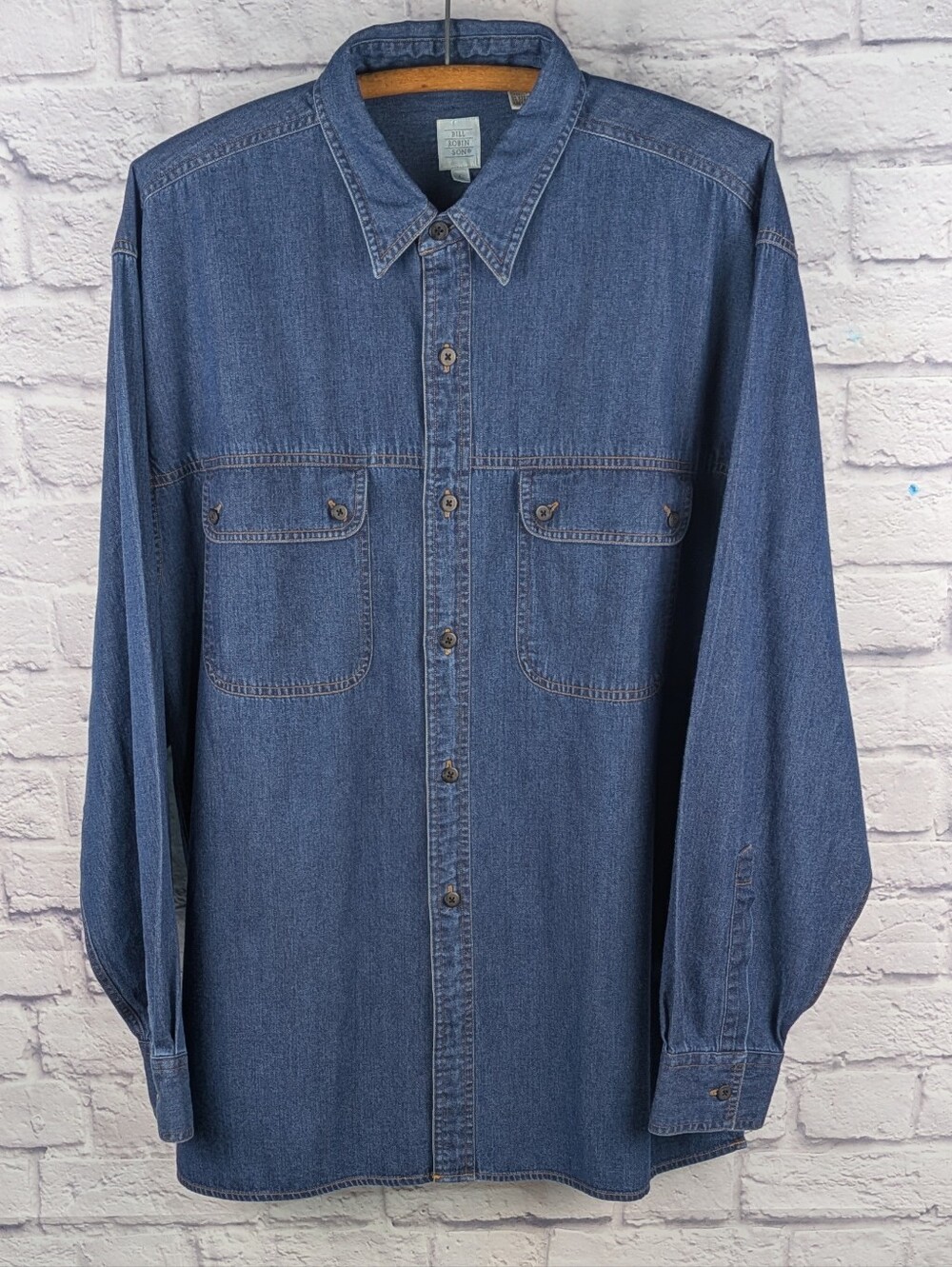 Vtg Bill Robinson Denim Cotton Work Shirt Hong Kong Men's L